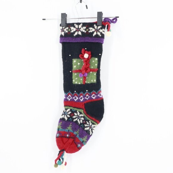 Handmade Wool Christmas Stocking Fair Colorful Isle Present Snowflake Santa - Picture 5 of 15